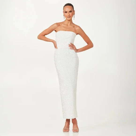NWT Helsi Leslie Strapless Sequin Midi Dress White - Size Small -Retails $395 - Picture 4 of 16